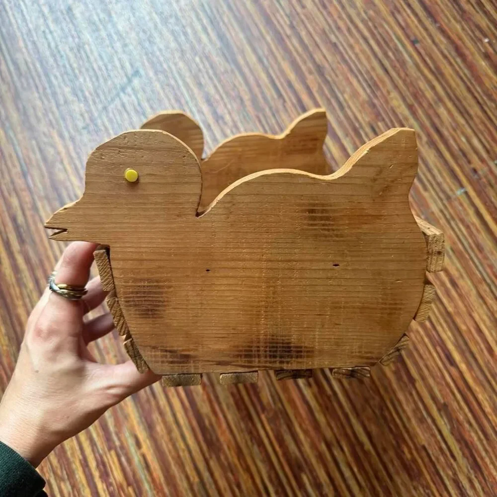 Vintage Handmade Wood Duck Crate Basket
